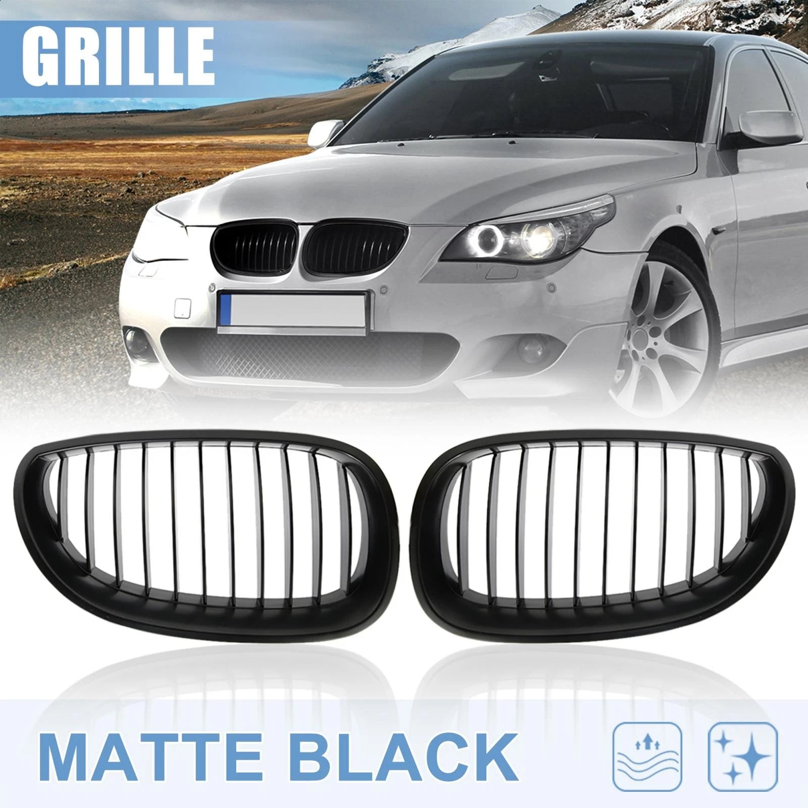 Matte Black Grille for BMW E60 E61 528i 535i 525i 530i 530xi 545i M5 (2003–2009)
