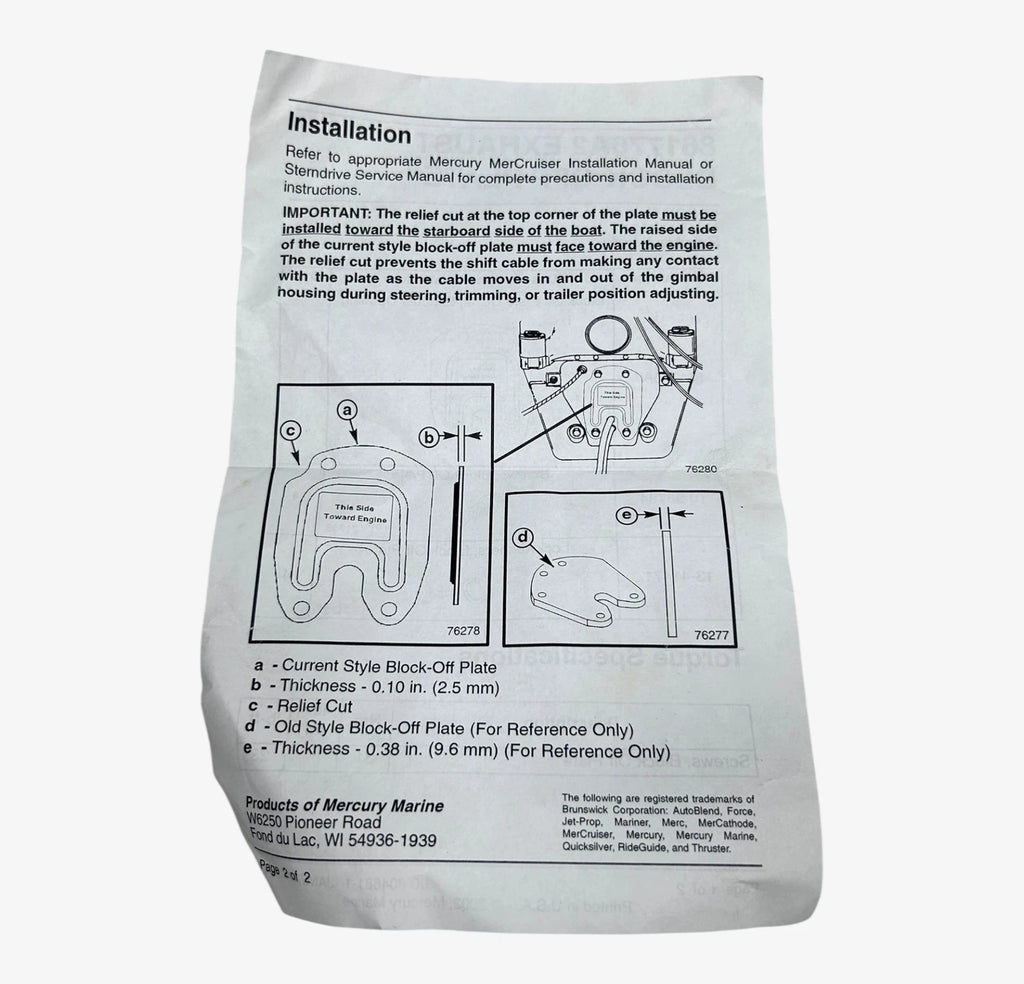 Exhaust Block-Off Plate for Mercury Marine (861776A2)