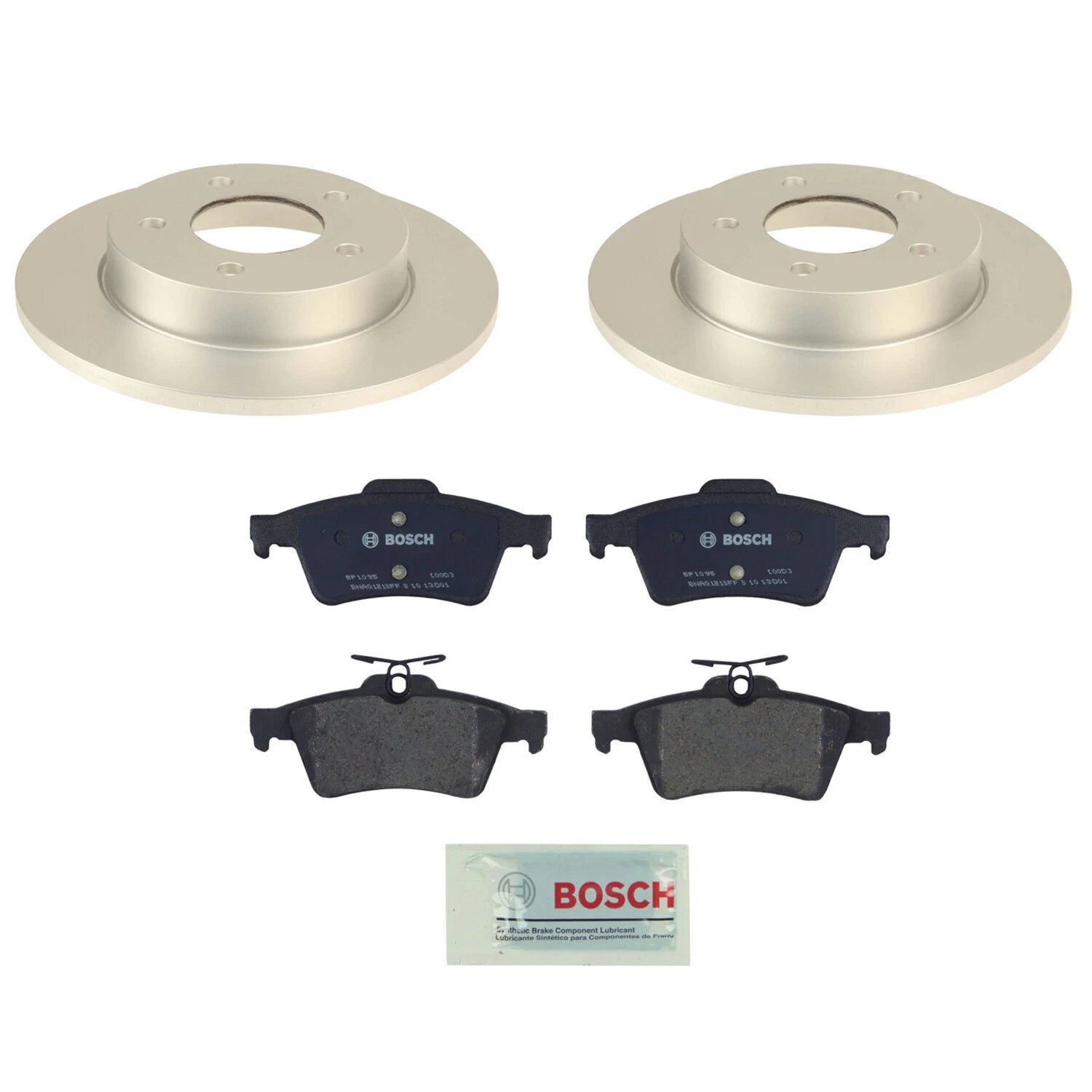 Set of 2 Bosch Rear Solid Rotors & Semi-Met Disc Brake Pads for Mazda 3 (2004–2009)