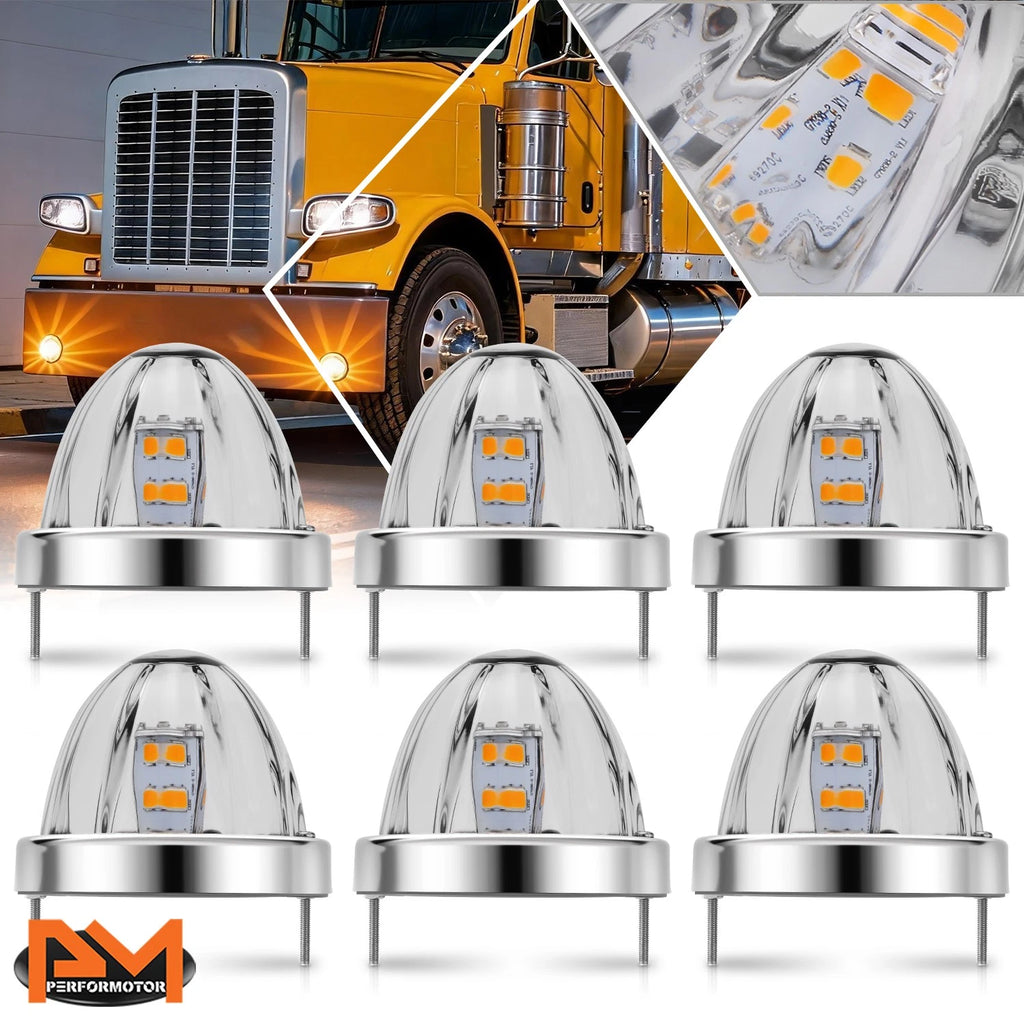 6x Clear Chrome LED Side Marker Lights for Truck Trailer