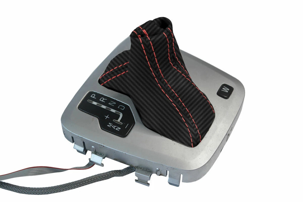 Automatic Shift Boot Cover for Volvo XC90 (2003–2014) Carbon Fiber Red Stitch