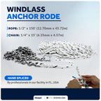 Windlass Anchor Rode 1/2"x150' Rope & 1/4"x15' G4 Chain for Marine Use