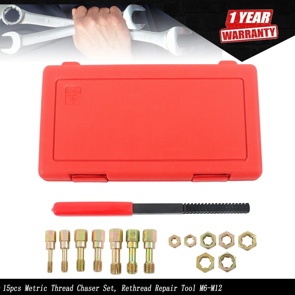 15pcs Metric Thread Chaser Set for Automotive Applications