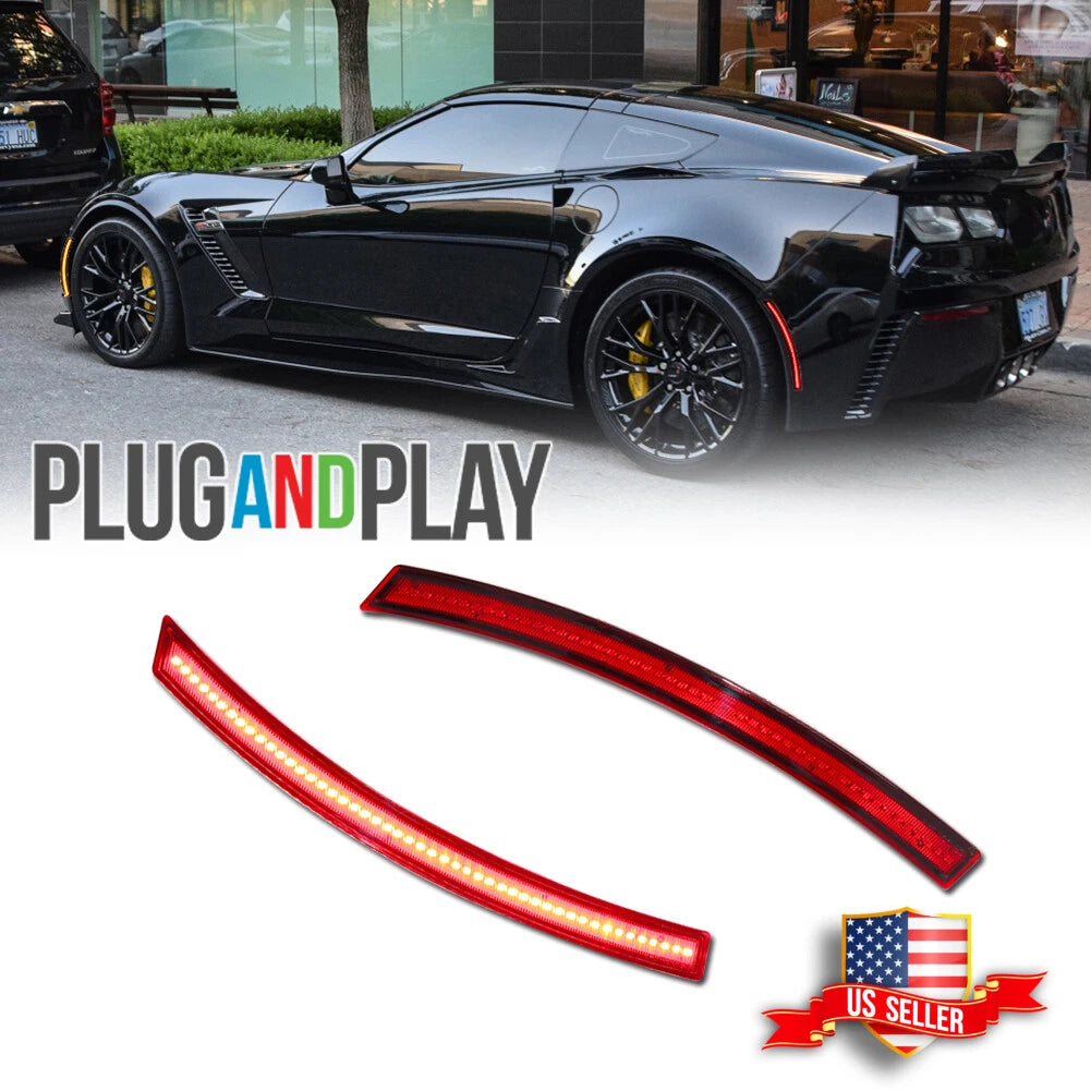 2X Red Lens LED Rear Bumper Side Marker Lights for Chevy Corvette C7 (2014–2019)