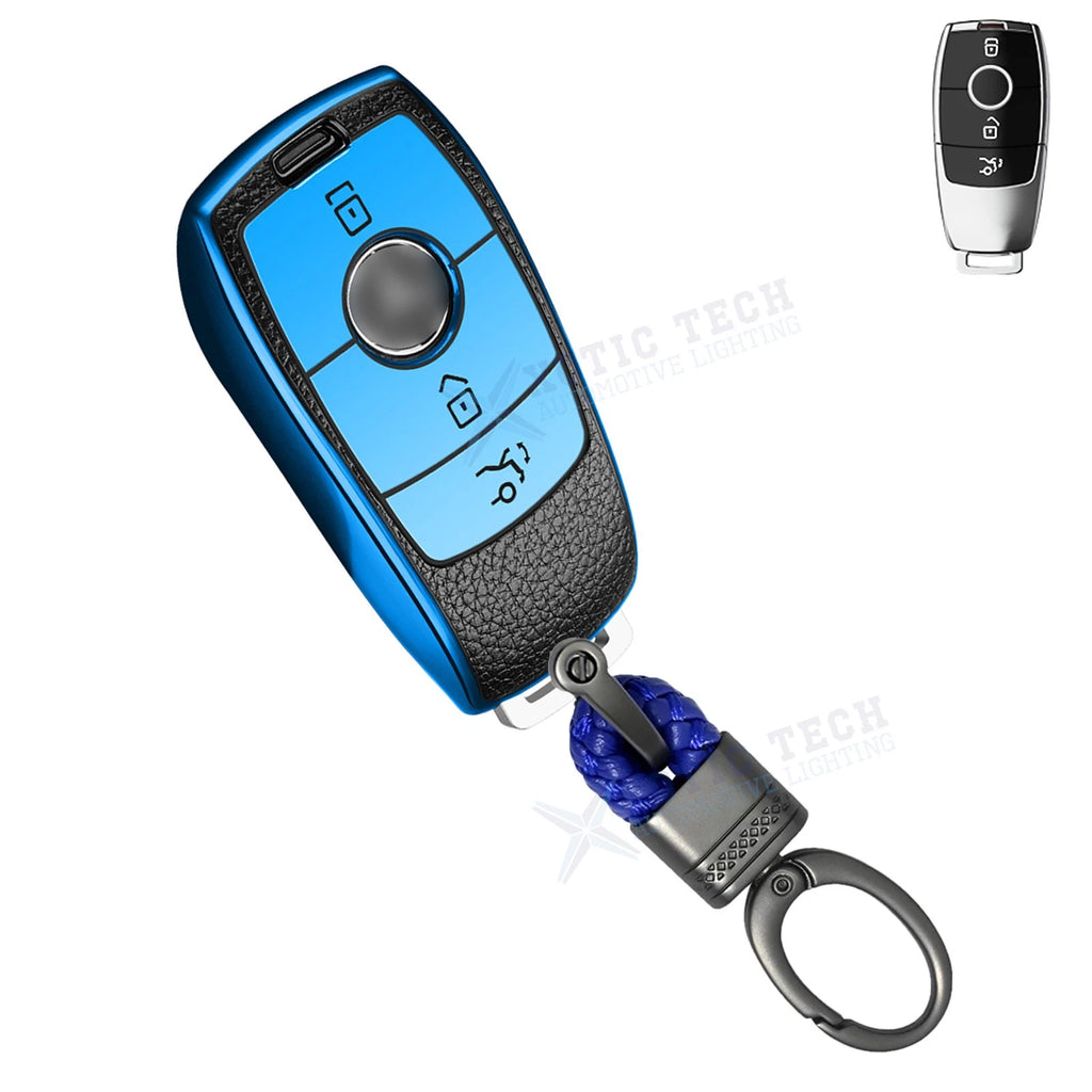 TPU Leather 3-Button Key Cover Chain for Mercedes E-Class (2017–2023)