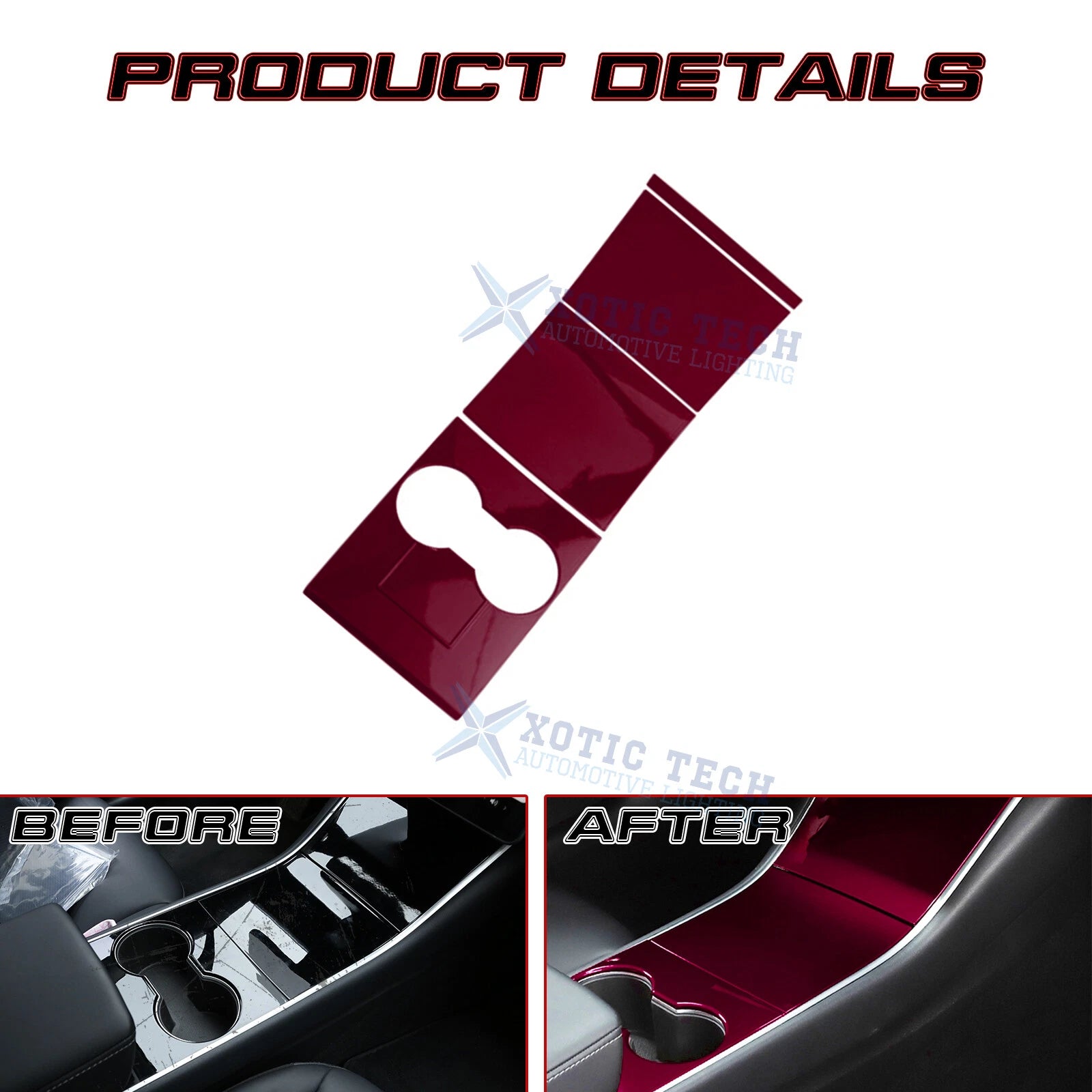 Wine Red Center Console Cupholder Cover Trim Set for Tesla Model Y/3 (2017-2020)