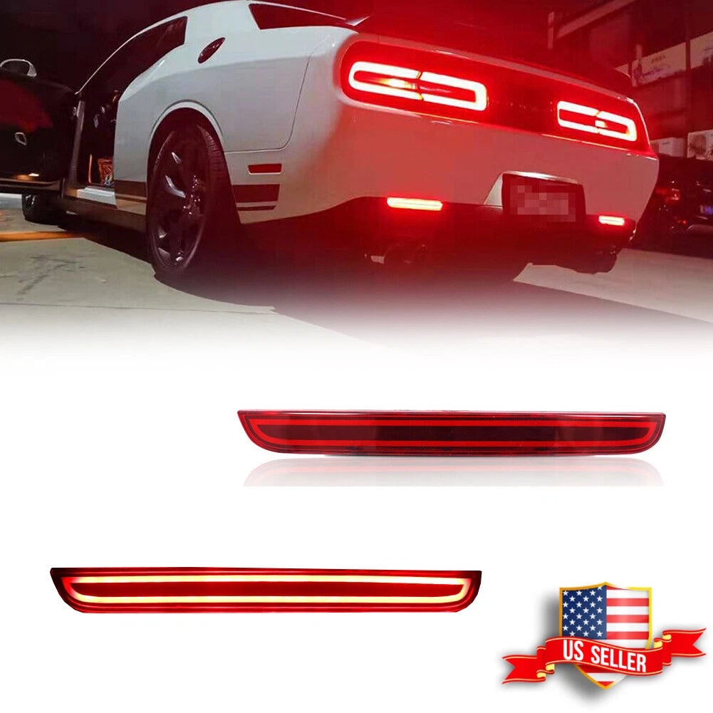 2X Red Lens LED Rear Reflectors for Dodge Challenger (2015–2023)