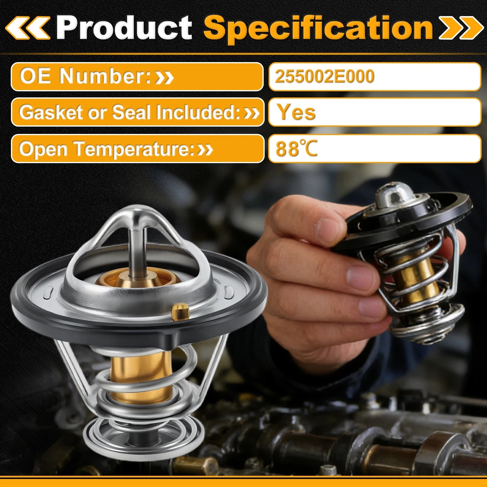 Engine Coolant Thermostat 255002E000 for Hyundai Elantra (2011–2016, 2020–2022)