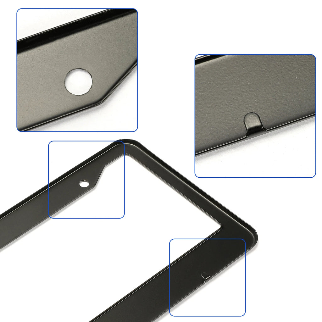 2X Black Stainless Steel License Plate Frame for Universal Fit
