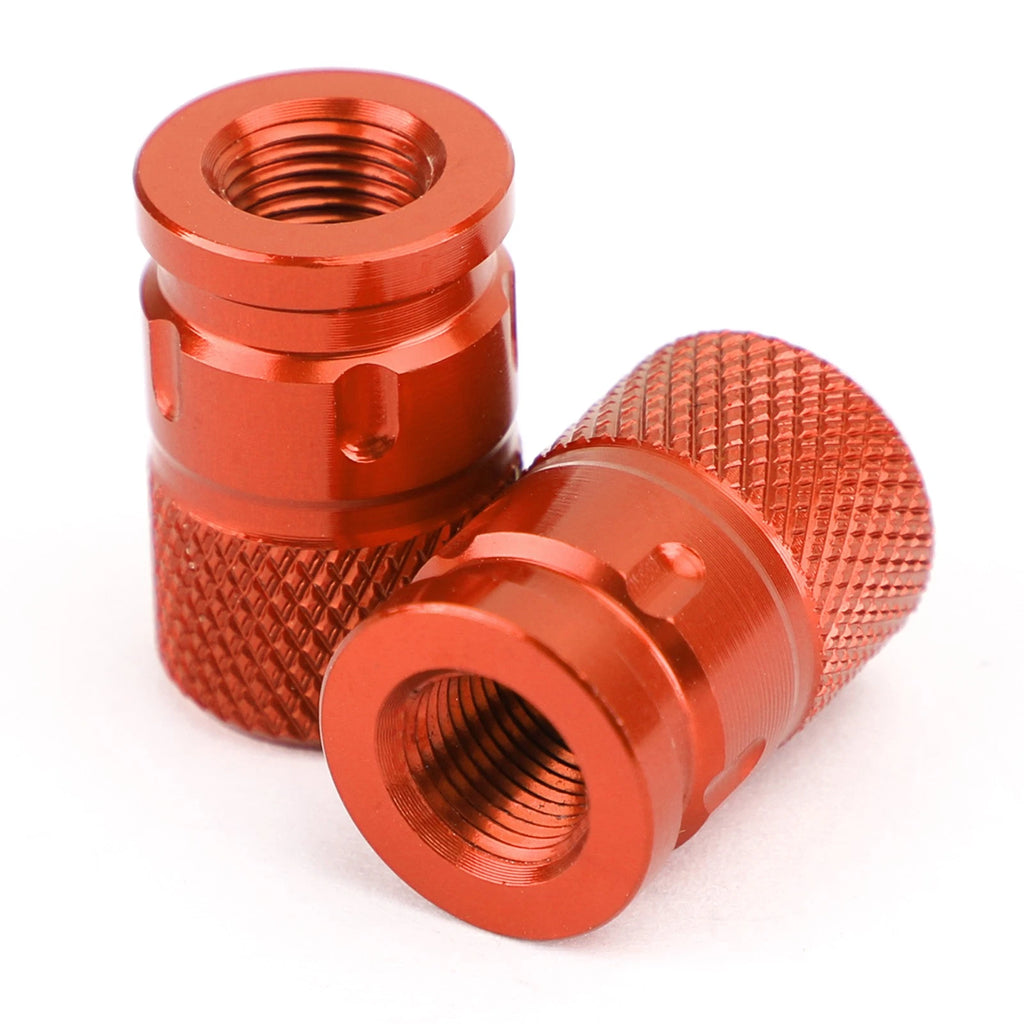 Pair CNC Orange Anti-Thief Tire Valve Stem Caps for Car Truck Bike Motorcycle