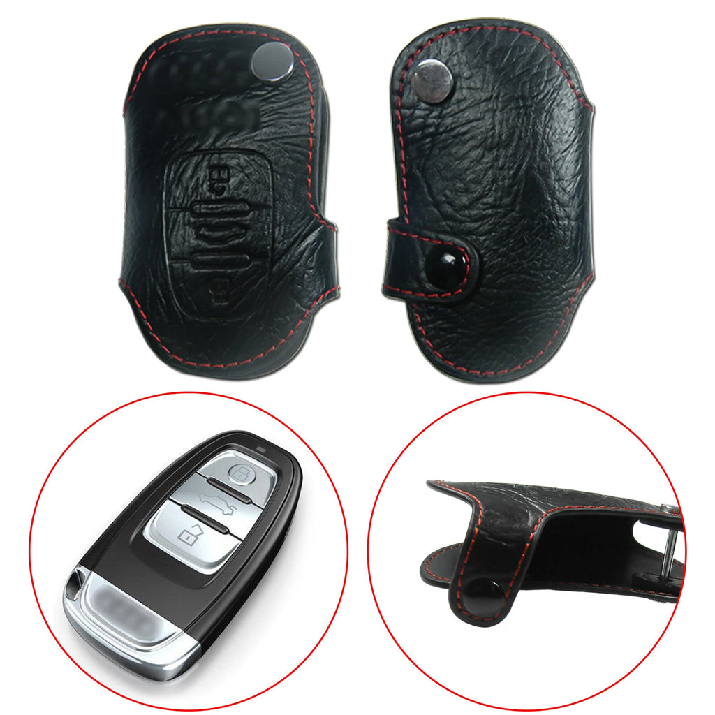 Leather Keyless Smart Key Fob Cover Case for Audi A3 A4 A5 A6 A8 TT (2009–2025)