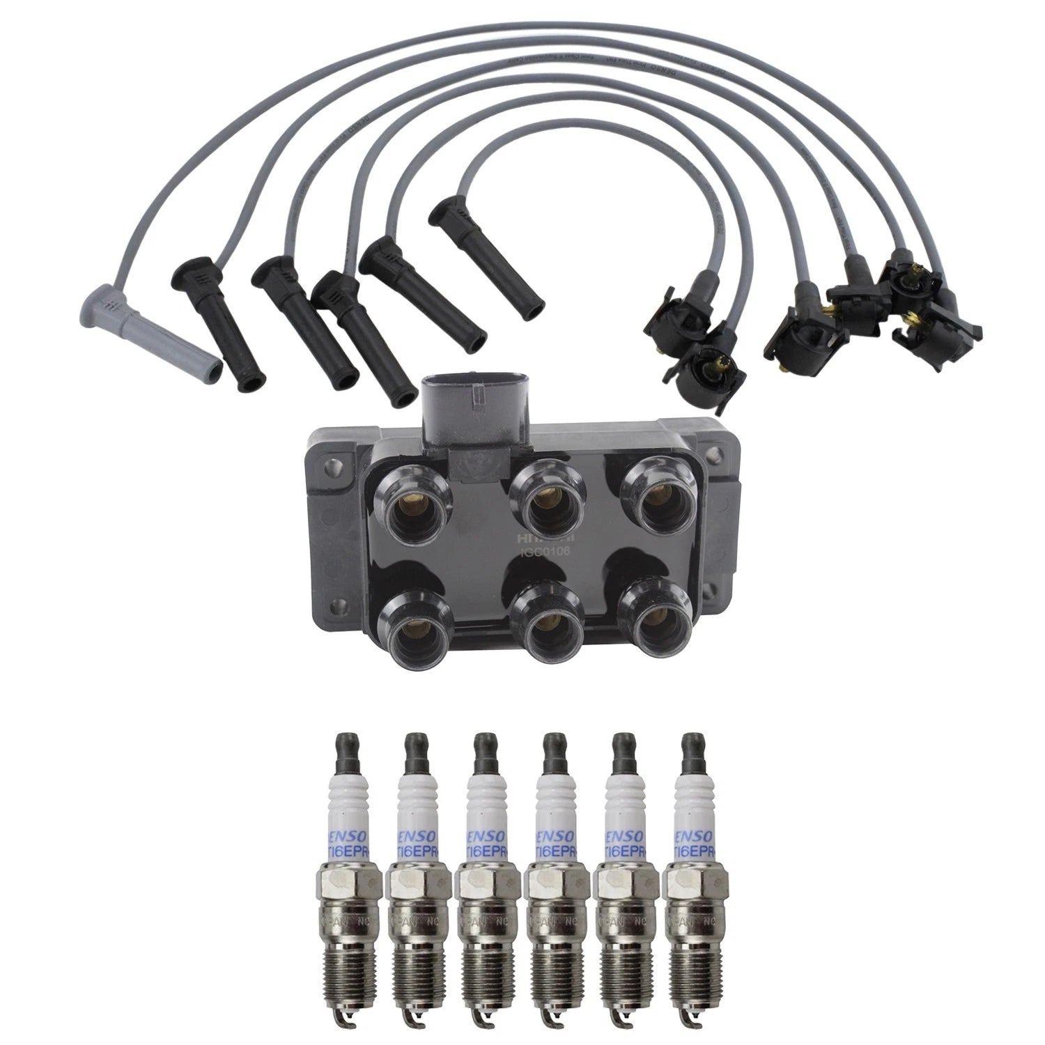 Hitachi Ignition Coils & Denso 6 Iridium Spark Plugs Wire Set for Explorer