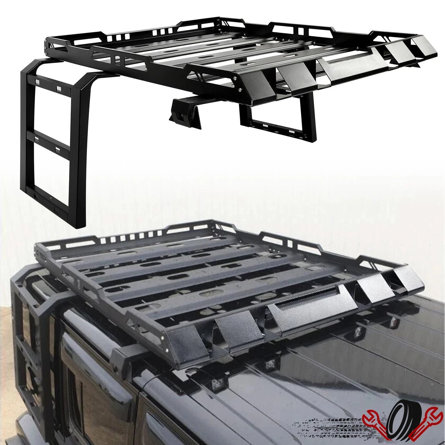 Roof Rack Luggage Carrier Basket for Jeep Wrangler JK (2007–2018) + 2 Side Ladders