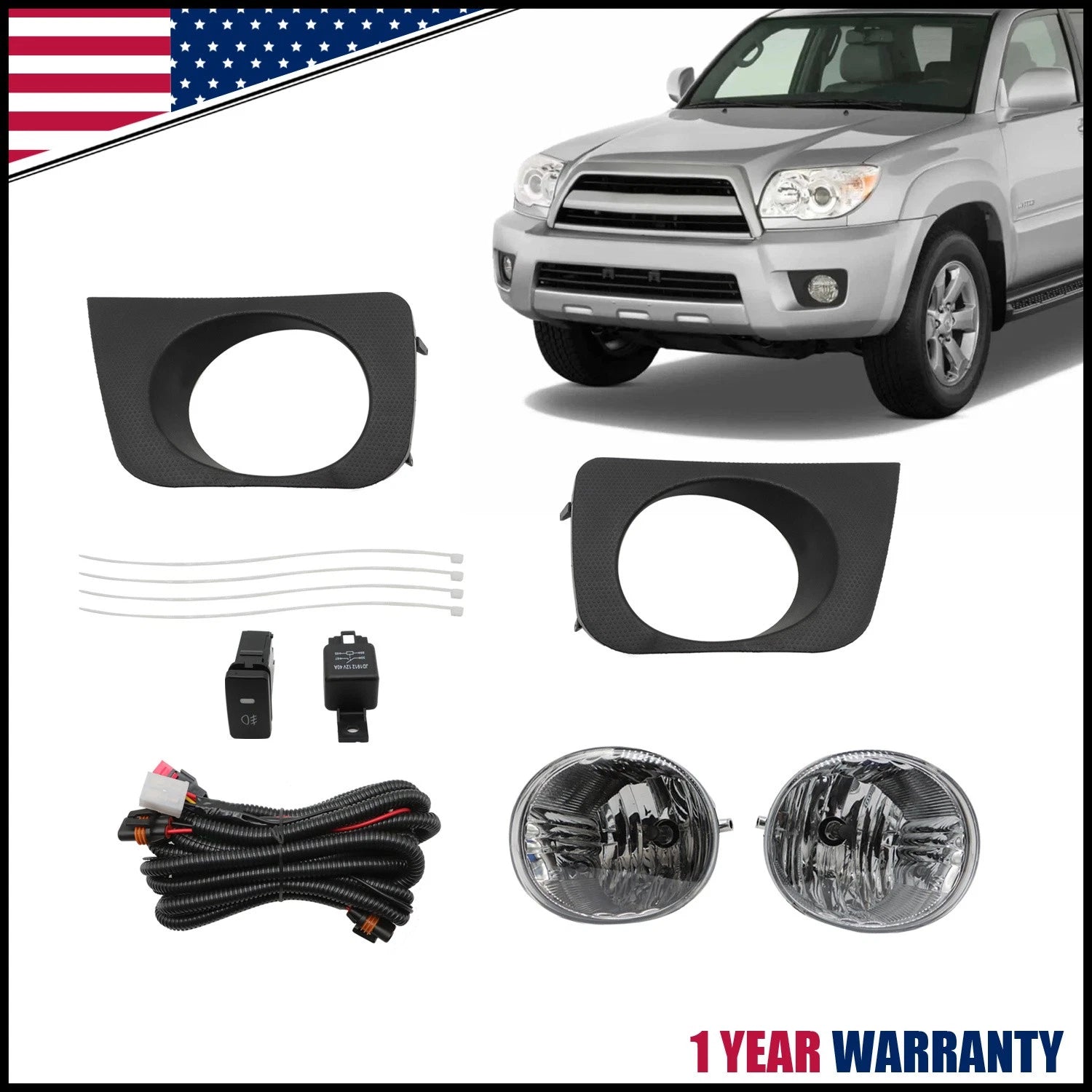 Bumper Fog Lights for Toyota 4Runner (2006–2009) - Switch & Wiring Included