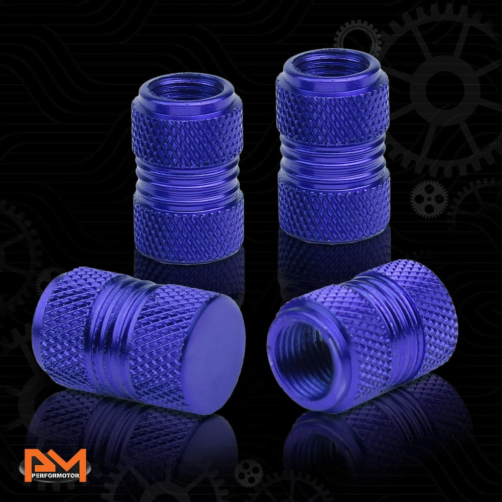 Set of 4 Blue Aluminum Tire Stem Caps 17mm Knurled Valve Covers