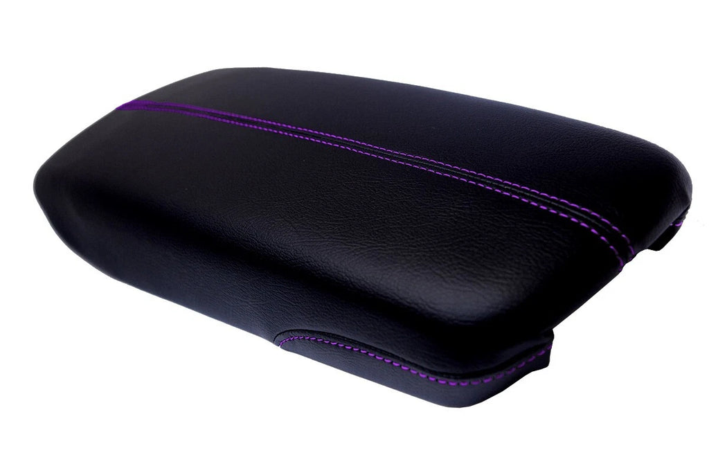 Leather Console Lid Armrest Cover for Cadillac XTS (2013–2019) Purple Stitch