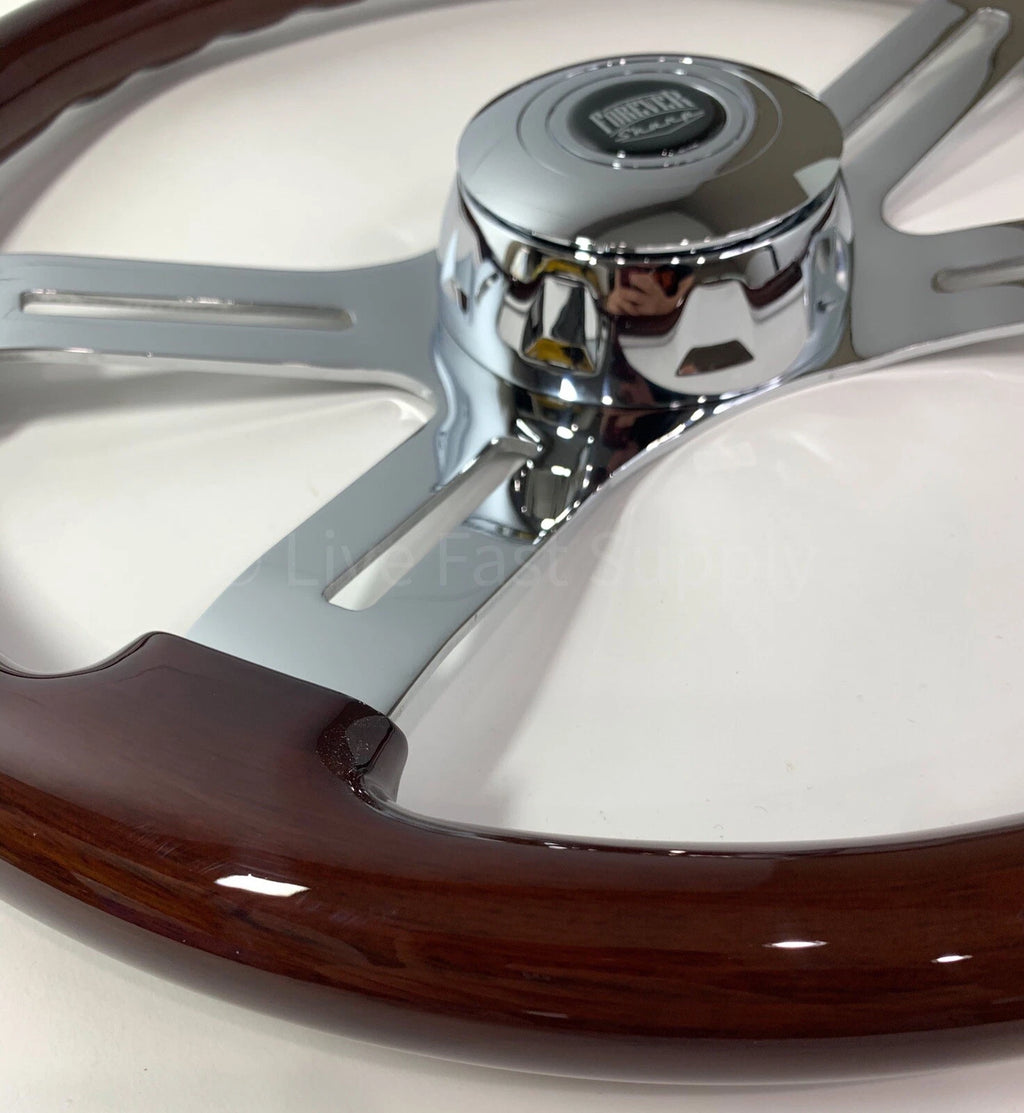 18" Dark Wood Steering Wheel Chrome Dual Spoke for Kenworth Peterbilt Freightliner (2010–2026)
