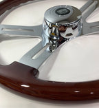 18" Dark Wood Steering Wheel Chrome Dual Spoke for Kenworth Peterbilt Freightliner (2010–2026)