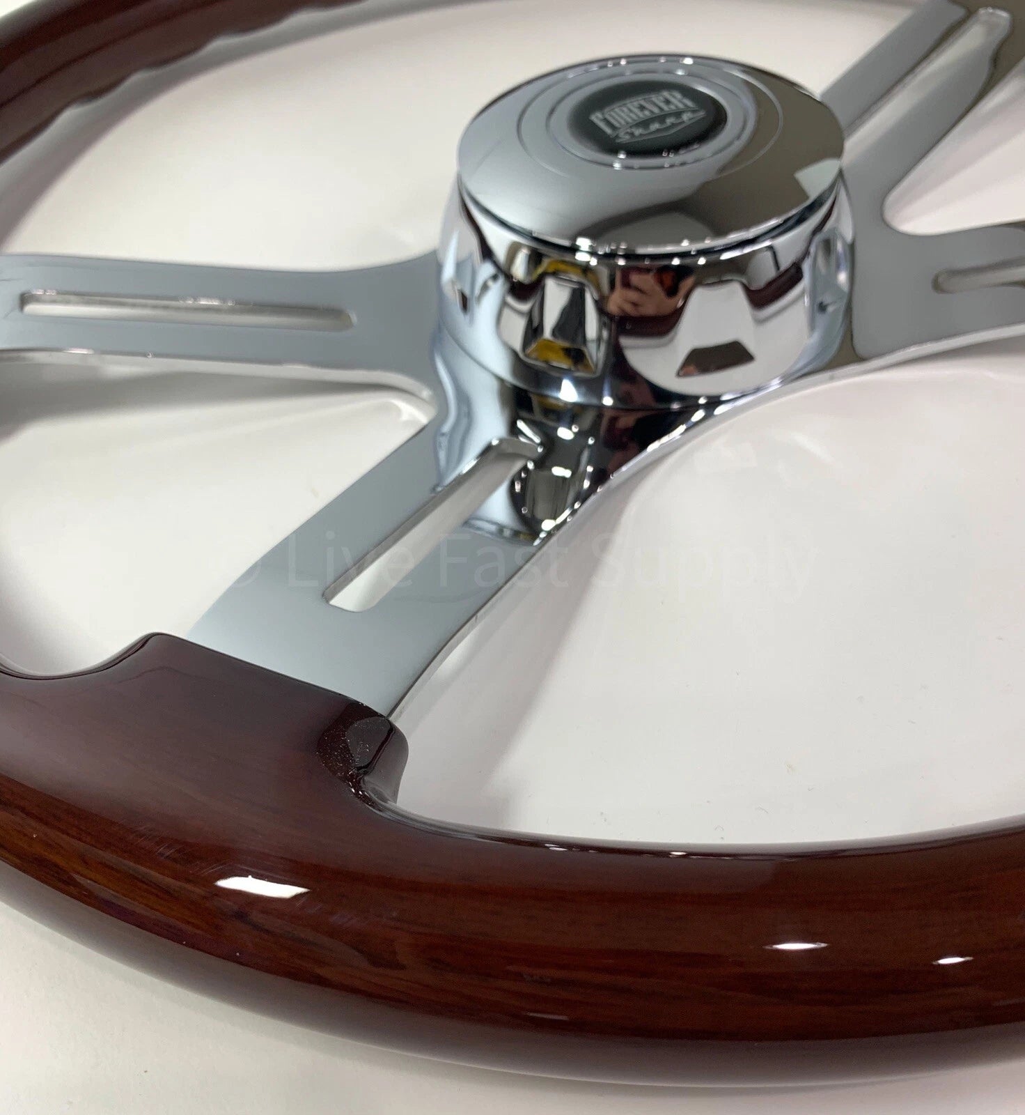18" Dark Wood Steering Wheel Chrome Dual Spoke for Kenworth Peterbilt Freightliner (2010–2026)