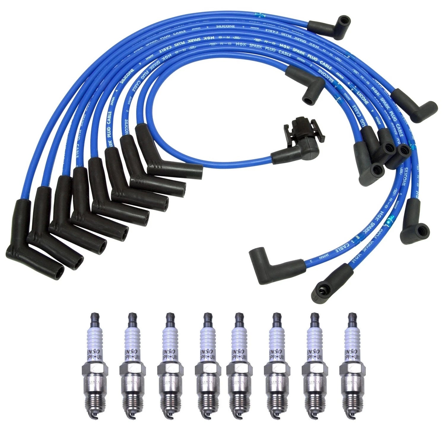 NGK 8mm Wire Set & Denso Spark Plug Kit for Ford Bronco E-150 F-150 (1980–1996)