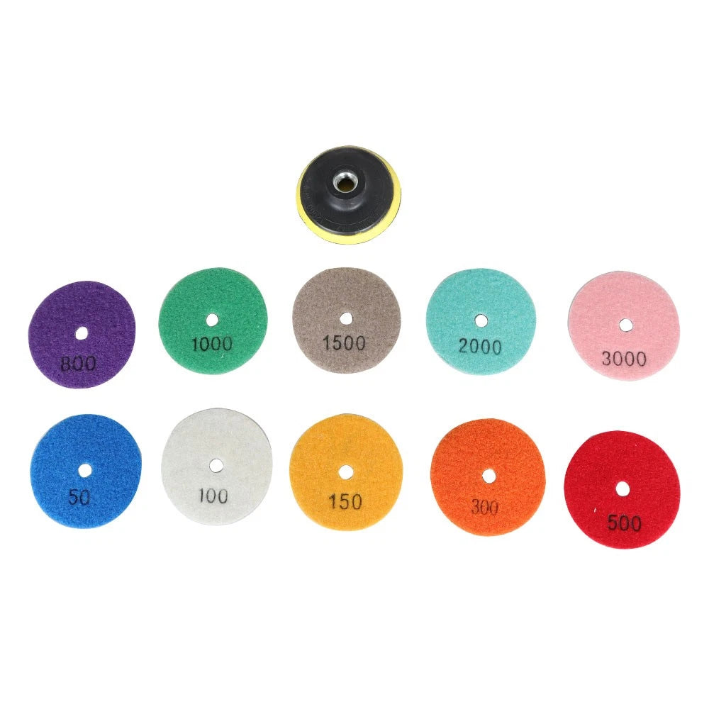 10 Piece Set Polishing Pads for Granite Stone Concrete Marble (Wet/Dry)