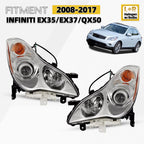 Set of 2 Halogen Headlights for Infiniti EX35 QX50 (2008–2017) W/Bulb