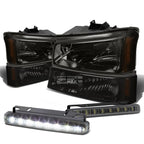 Smoked Headlight, Amber Corner, Bumper, LED Fog Light Set for Chevy Silverado (2003–2007)