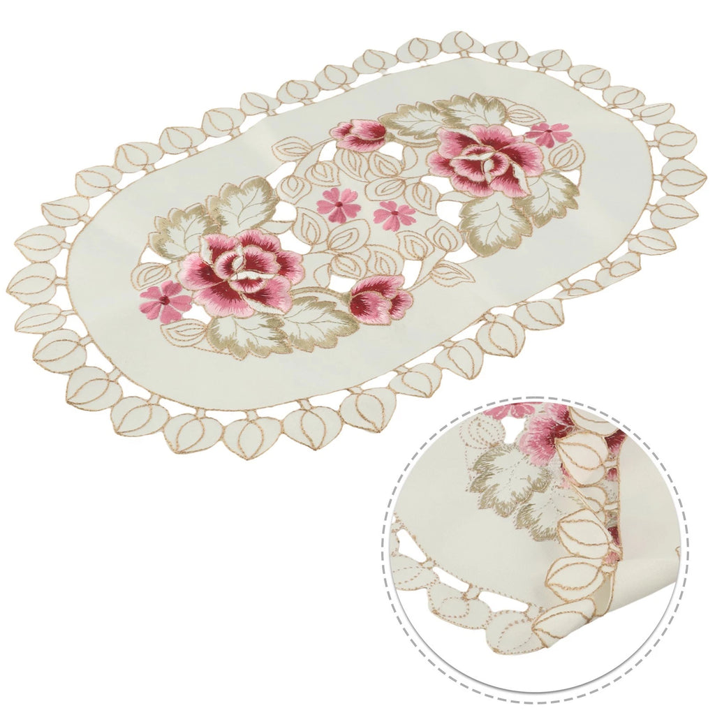 Set of 4 Oval/Rectangle Embroidered Lace Floral Placemats 30x45cm