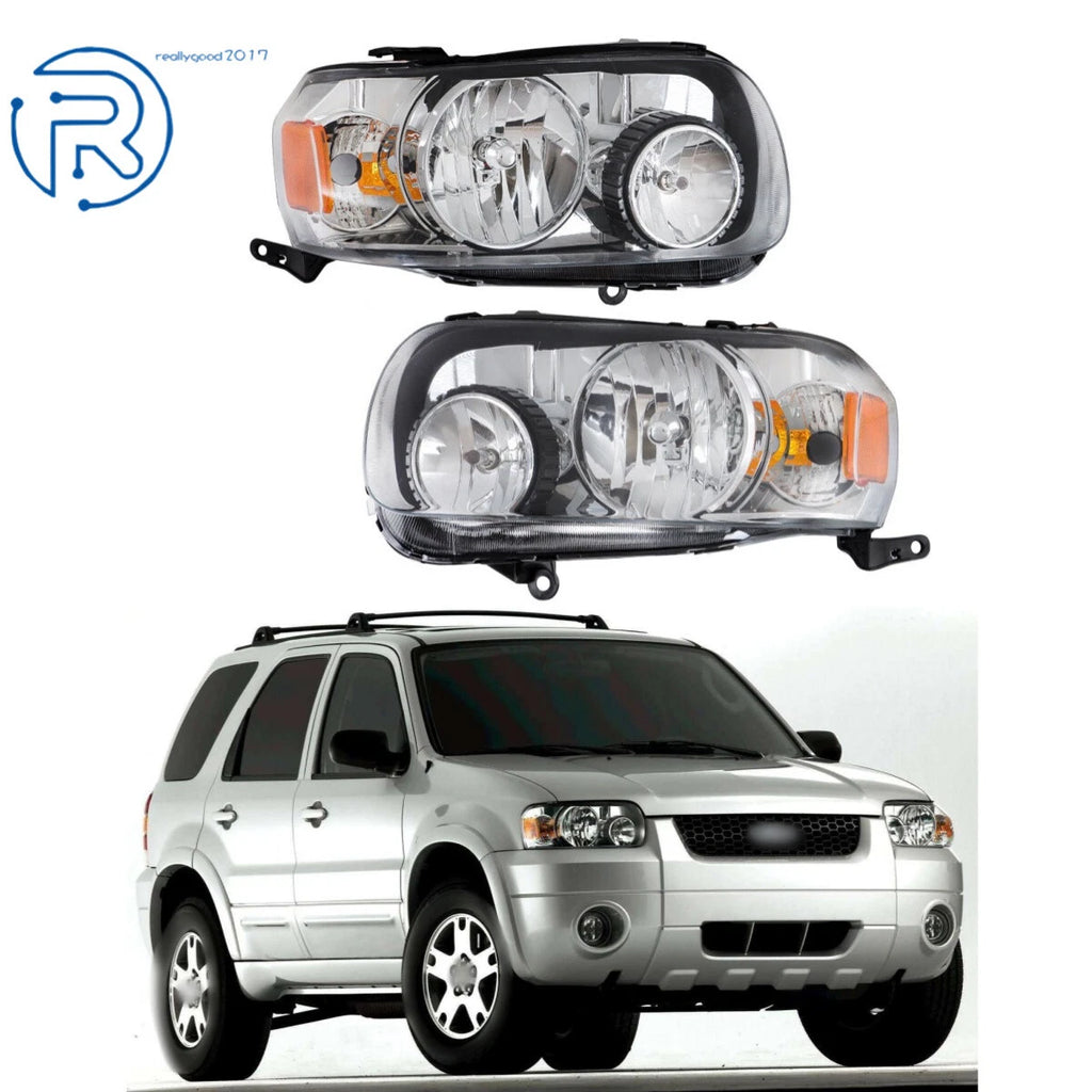 Set of 2 Chrome Halogen Headlights for Ford Escape (2005–2007)