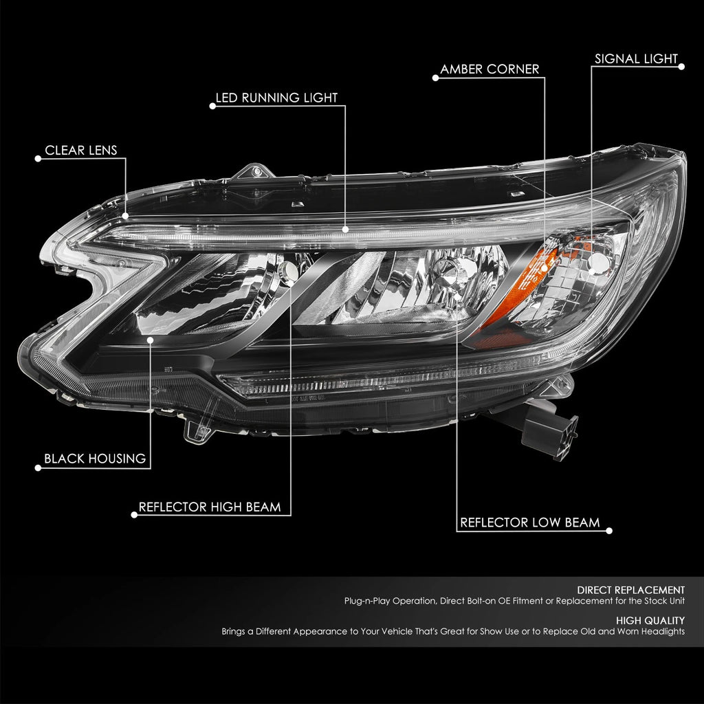 LED Headlight Lamp for Honda CR-V (2015–2016) Left Side Chrome Housing