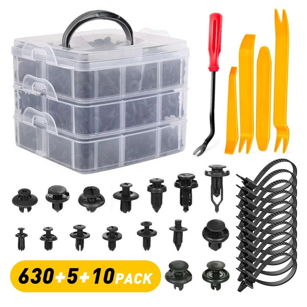 645 Pcs Car Retainer Clips Fasteners Push Kit for Universal Vehicles