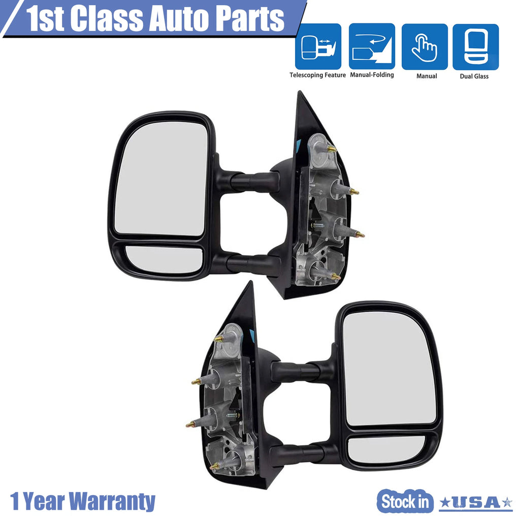 Pair Manual Tow Telescopic Side Mirrors for Ford E-350 Super Duty (2003–2016)