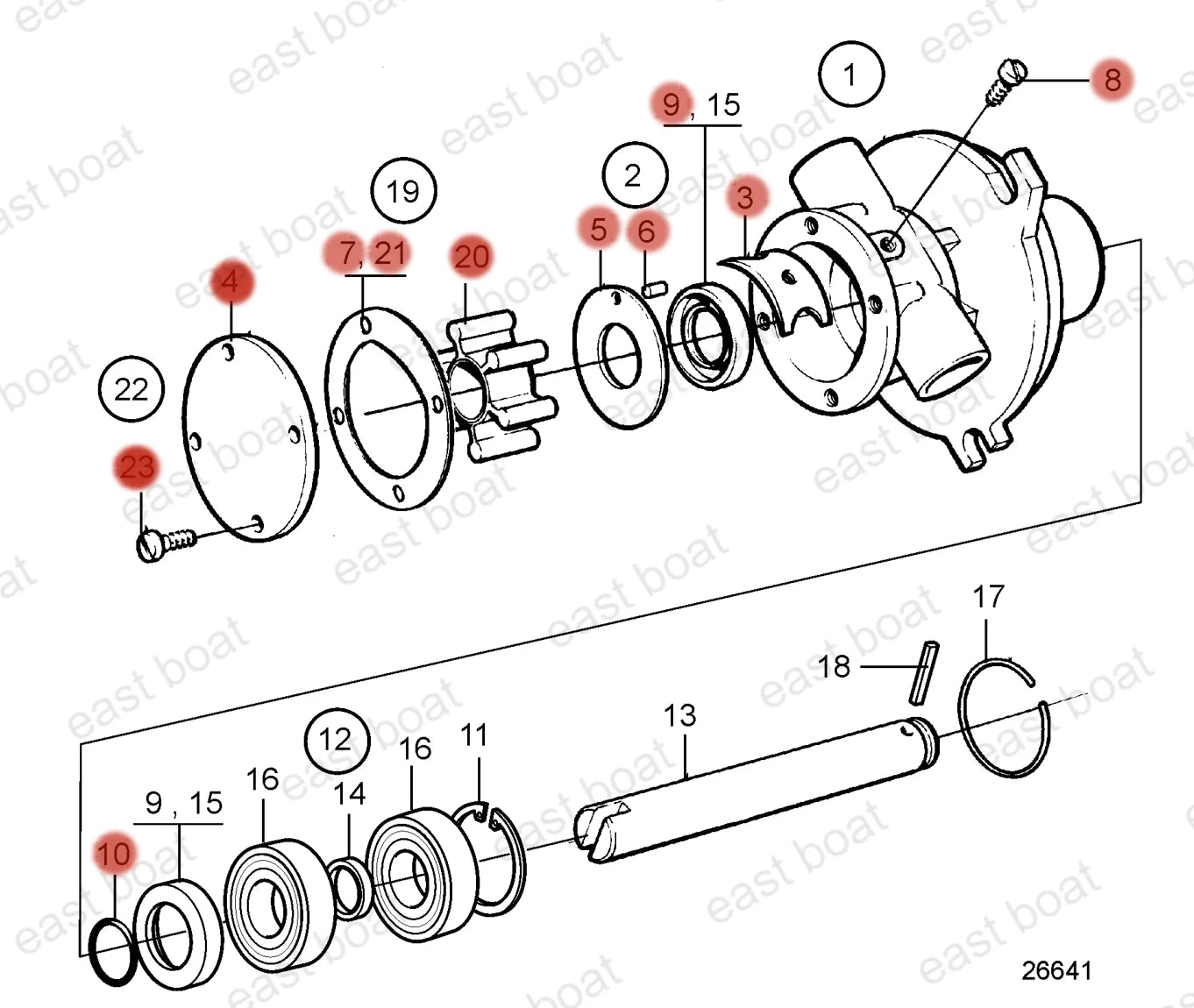 Water Pump Repair Kit for Volvo Penta MD6 MD6A MD6B MD7 MD7A MD7B (21951368)