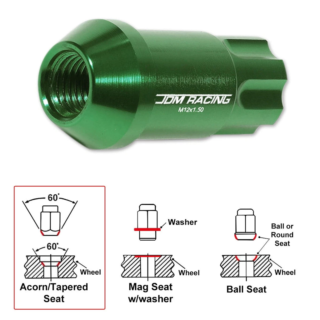20Pc M12X1.5 Green JDM Open End Aluminum Spline Wheel Lug Nut Set