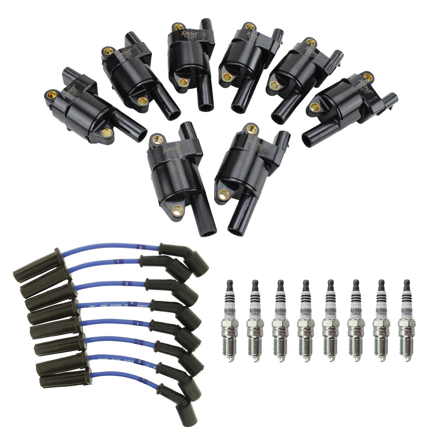Set of 8 NGK Ignition Coil Wires & Iridium Spark Plugs for Avalanche Sierra 1500 (2007–2013)
