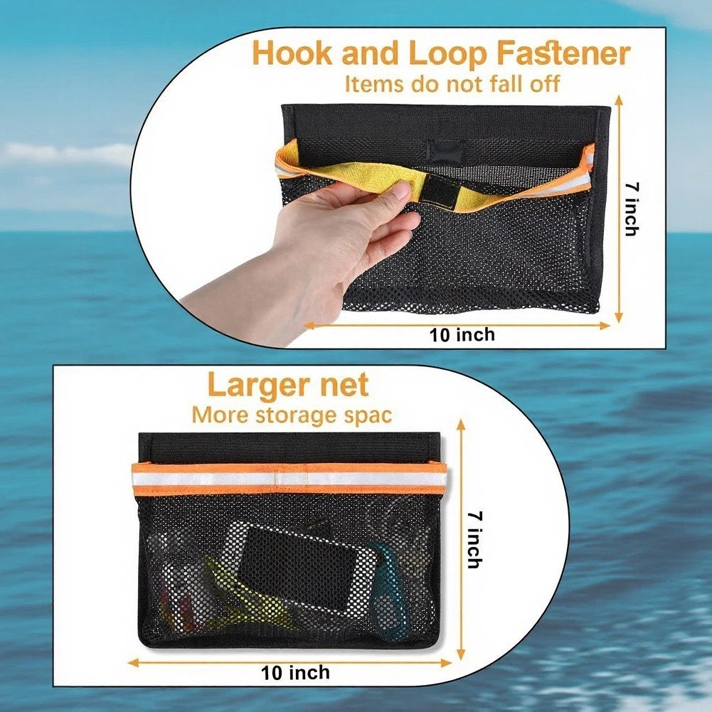 2X Boat Utility Storage Bag Black PVC Mesh with Reflective Strips for Car RV