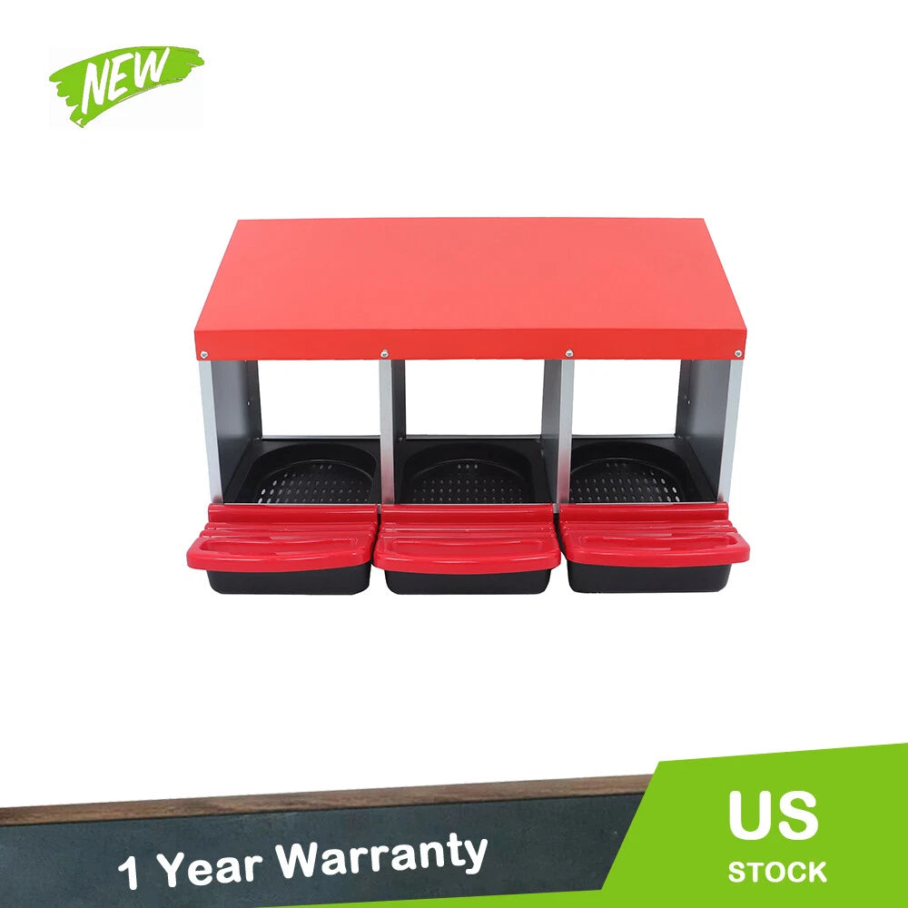 3 Hole Metal Nesting Boxes for Chicken Coop (Red)