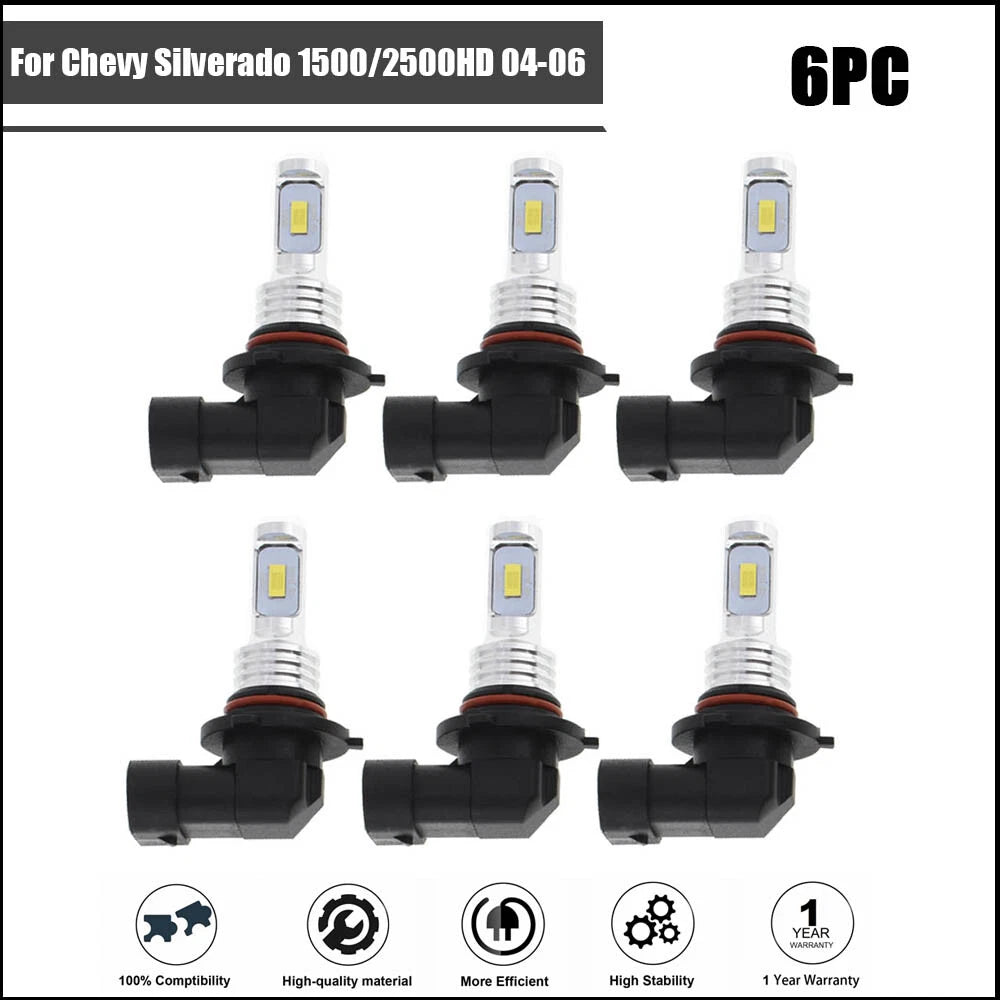 LED Headlight and Fog Light Bulbs Combo for Chevy Silverado 1500/2500 (2004–2006)