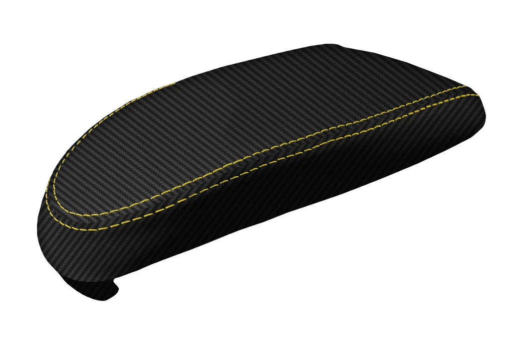 Carbon Fiber Console Lid Armrest Cover for Ford Focus (2000–2007) Yellow Stitch