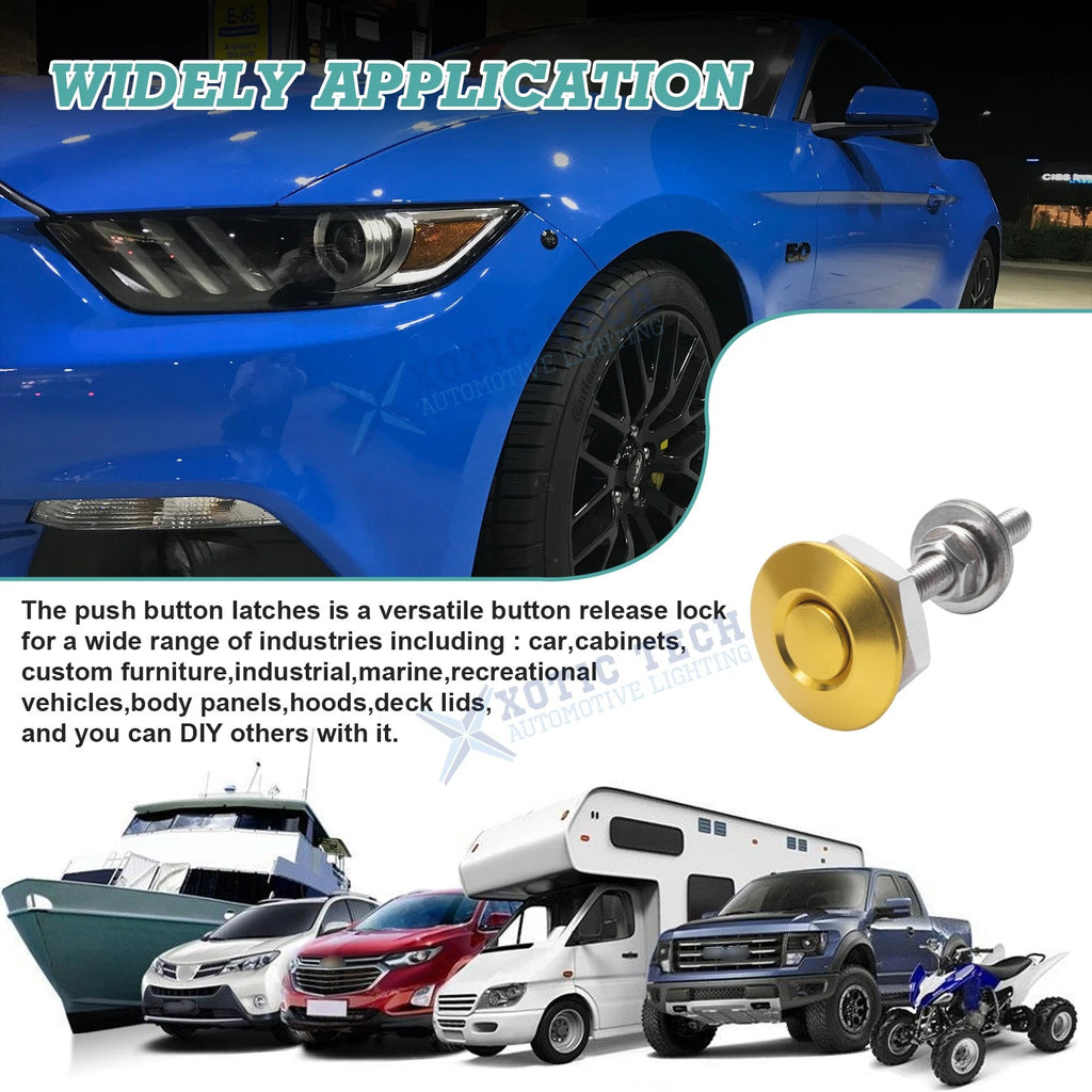 2x Yellow Push Button Quick Release Fasteners for Universal Bumper Hood (2019-2024)