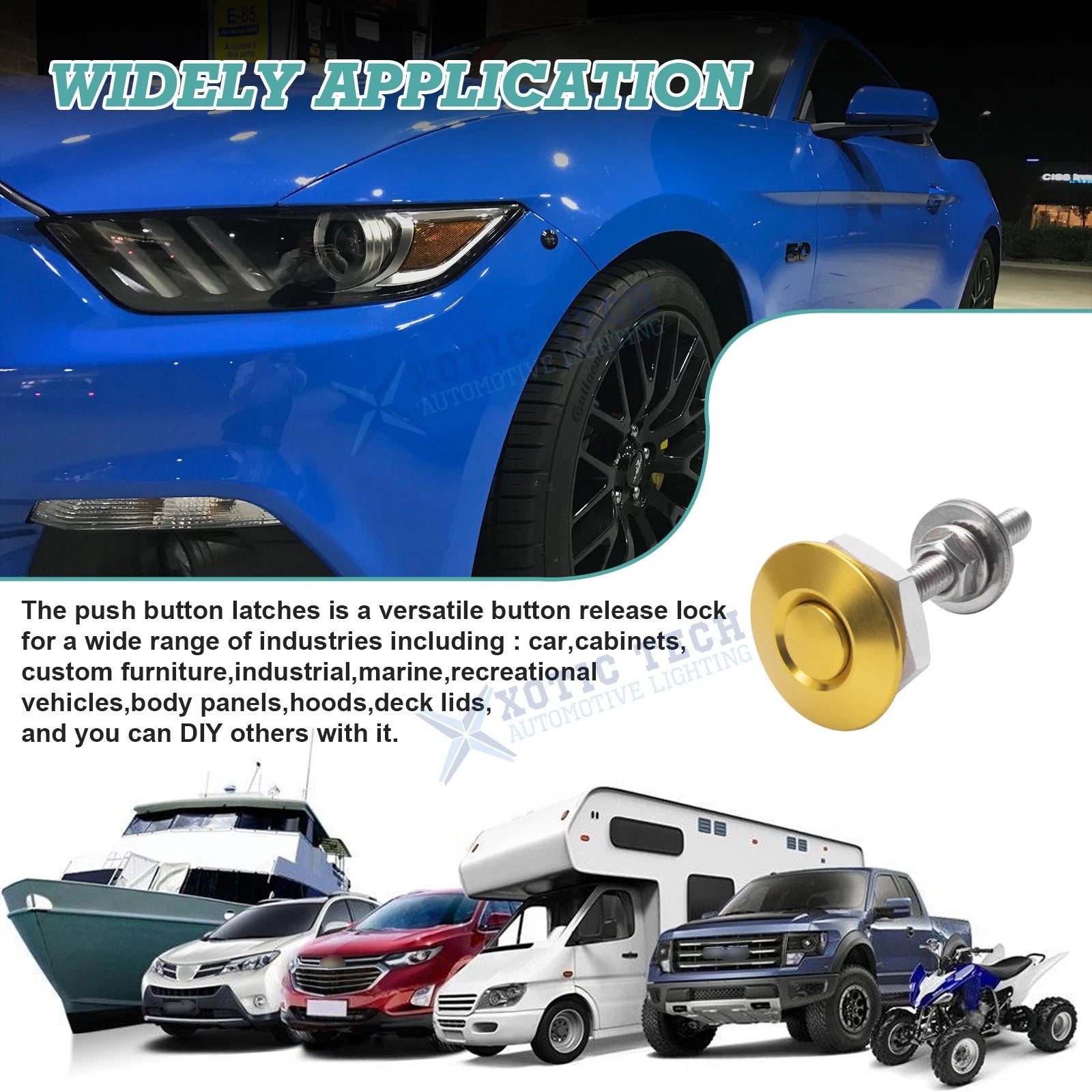 2x Yellow Push Button Quick Release Fasteners for Universal Bumper Hood (2019-2024)