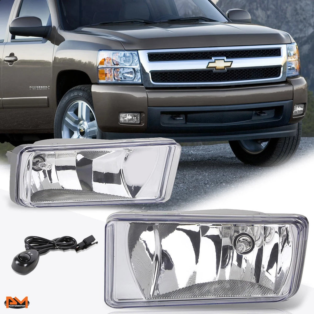Clear Lens Front Bumper Fog Lights + Switch for Silverado Tahoe Suburban (2007–2015)