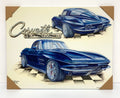 Custom Wood Sign with Blue 1963 Chevy C2 Supercharged Corvette Emblem 20x16