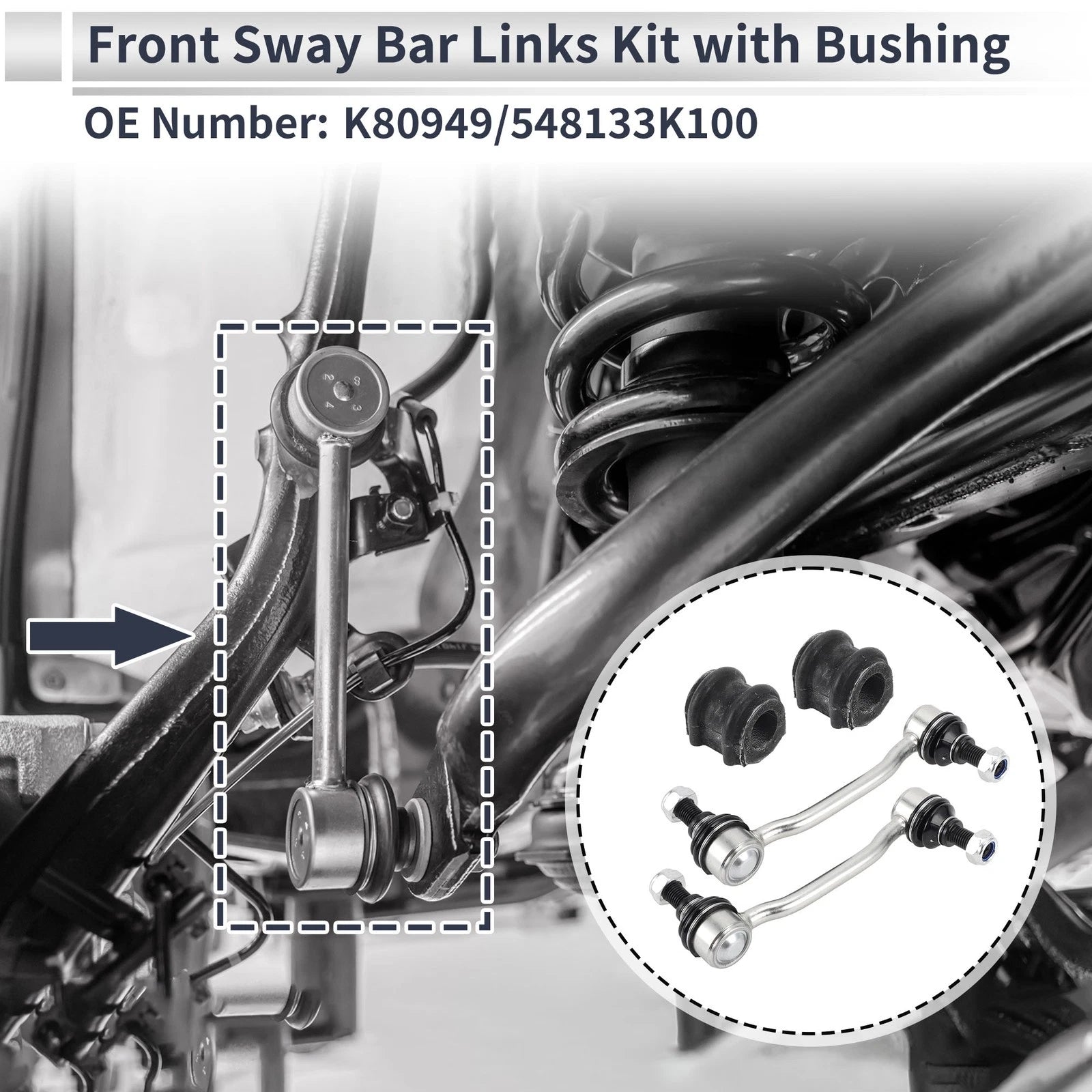 Front Stabilizer Bar Links Set of 2 with Bushings for Hyundai Sonata (2009–2010) No.K80949