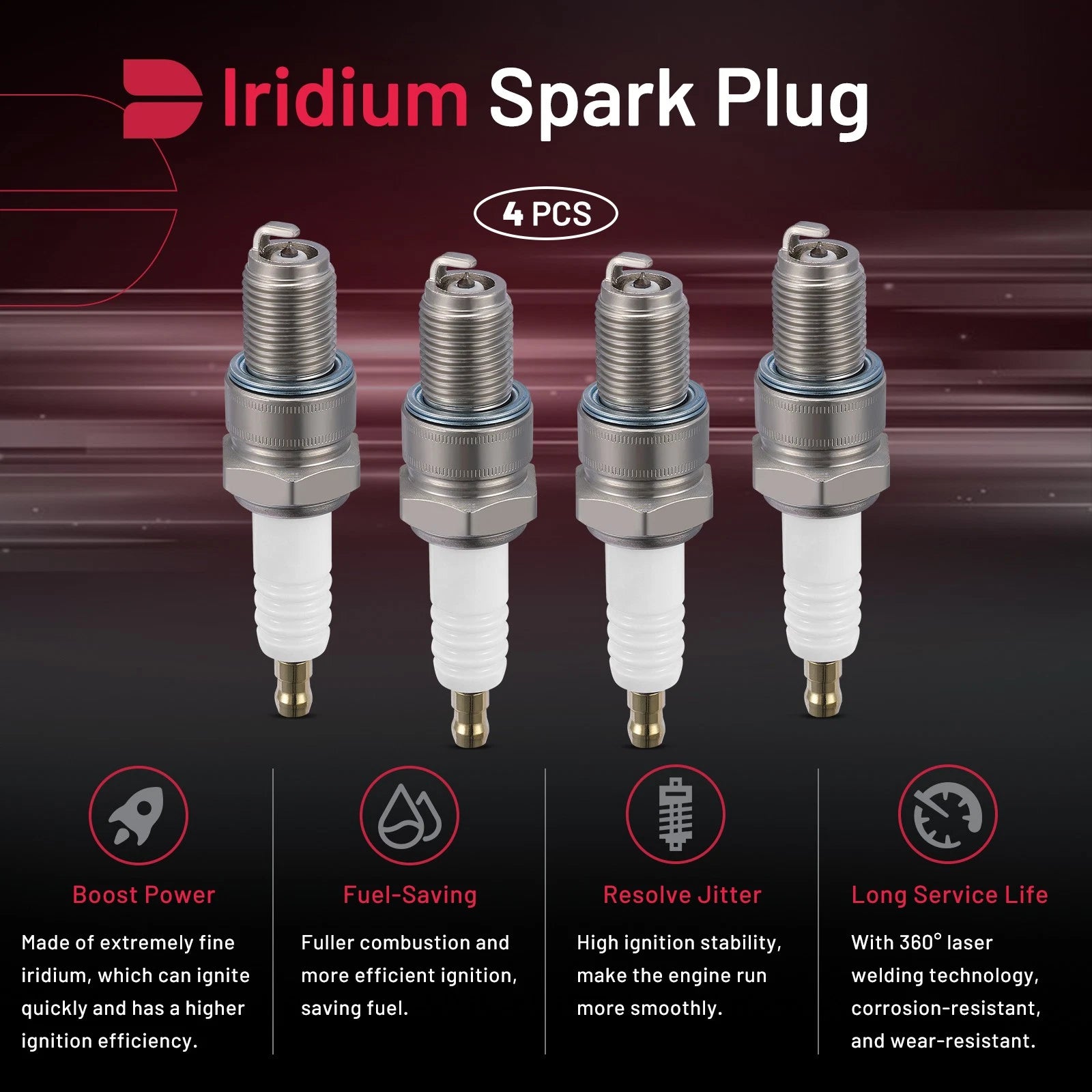 Set of 4 Iridium Spark Plugs for Allis-Chalmers 190XT (1965–1970)