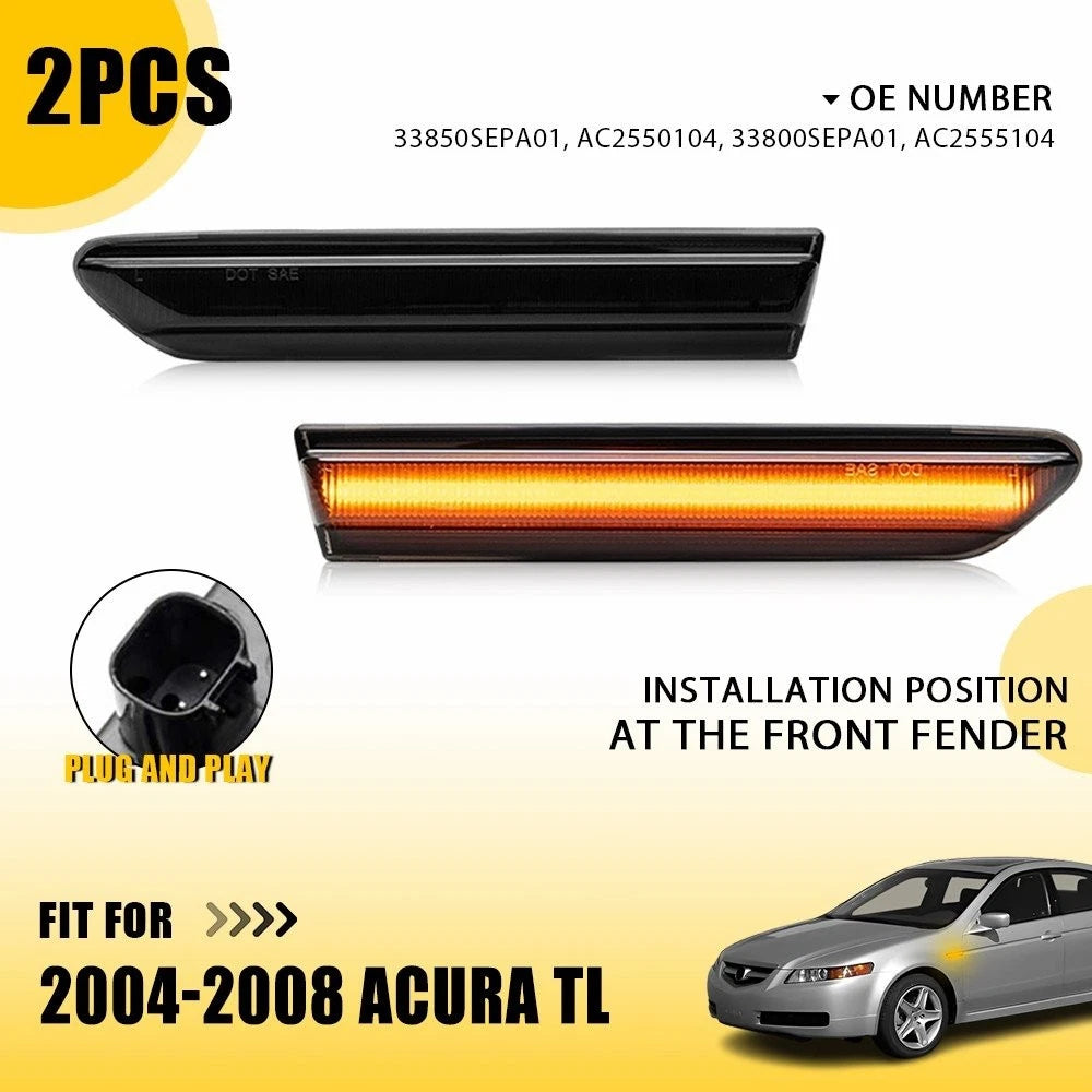 2PC Smoked Lens Amber LED Front Fender Side Marker Lights for Acura TL (2004–2008)