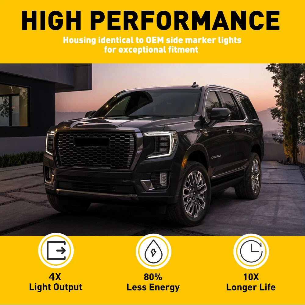 Full LED Front Smoke White Side Marker for Cadillac Escalade Yukon XL (2021–2023)