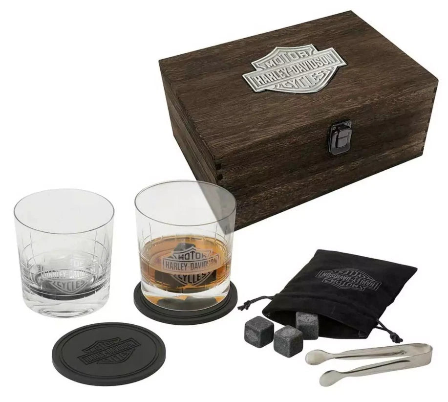 Whiskey Glass Gift Set with Bar & Shield Logo for Harley-Davidson