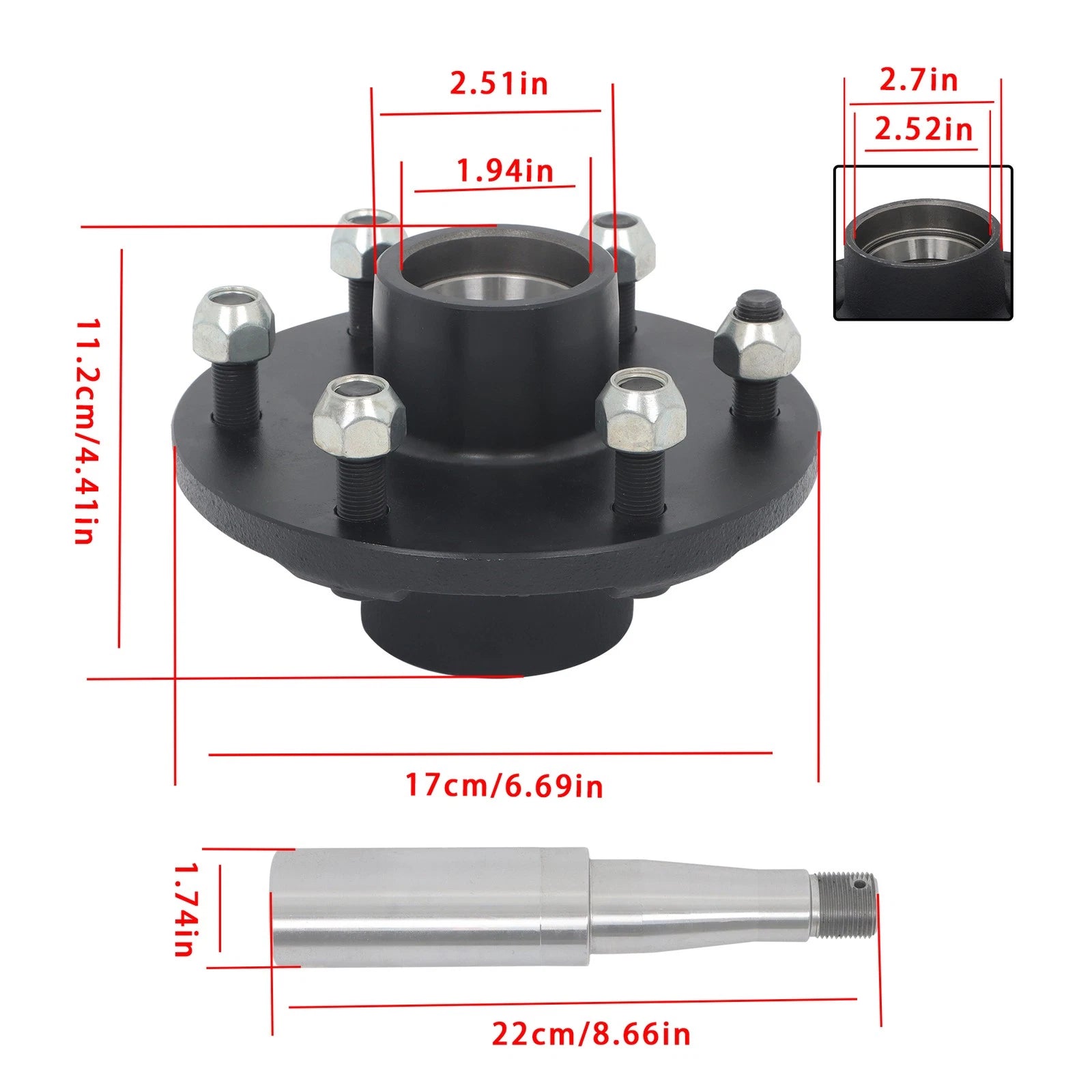 Trailer Hub Kit with Round #84 Spindle for 6 on 5.5' Trailers (Fits Various)