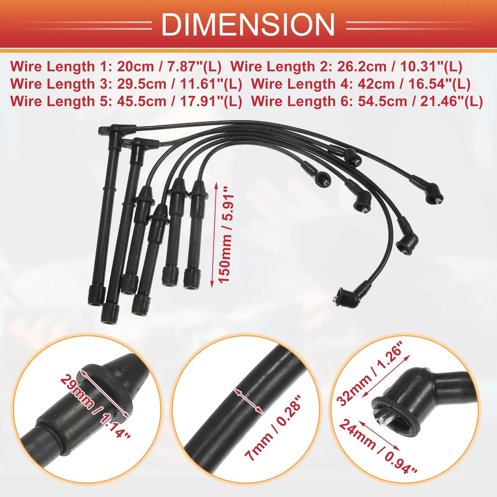 6X Spark Plug Wire Ignition Coil Cable No. 224500W025 for Nissan Frontier (2005–2023)